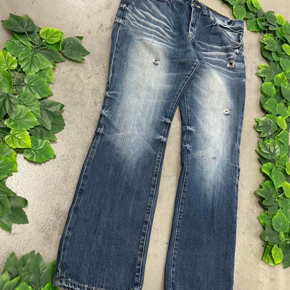 Y2K Marc Ecko Cut & Sew Distressed Dark Wash Jeans - Picture 5 of 8